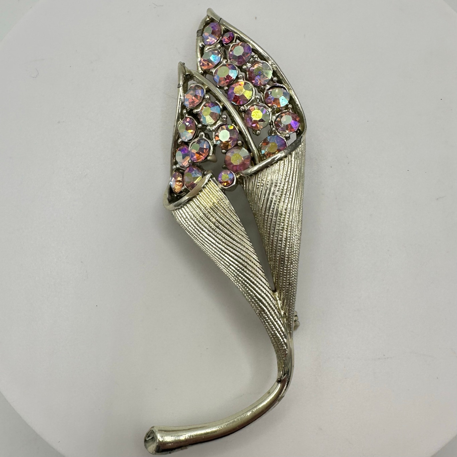 Coro Pegasus Vintage Gold Tone Pink Aurora Borealis Ab Rhinestones Flower Brooch 32$